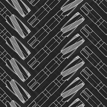 Mechanical engineering drawings on black background. Tap tools, borer. Technical Stock Illustration