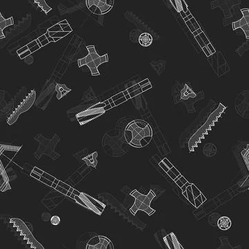 Mechanical engineering drawings on black background. Tap tools, borer. Technical Stock Illustration