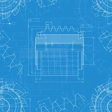 Mechanical engineering drawings on blue background. Cutting tools, milling Stock Illustration