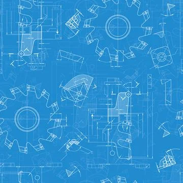 Mechanical engineering drawings on blue background. Cutting tools, milling Stock Illustration