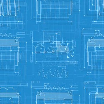 Mechanical engineering drawings on blue background. Cutting tools, milling Illustrazione stock