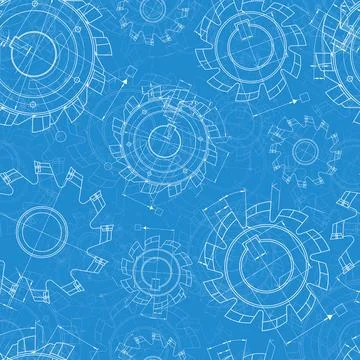 Mechanical engineering drawings on blue background. Cutting tools, milling Stock Illustration
