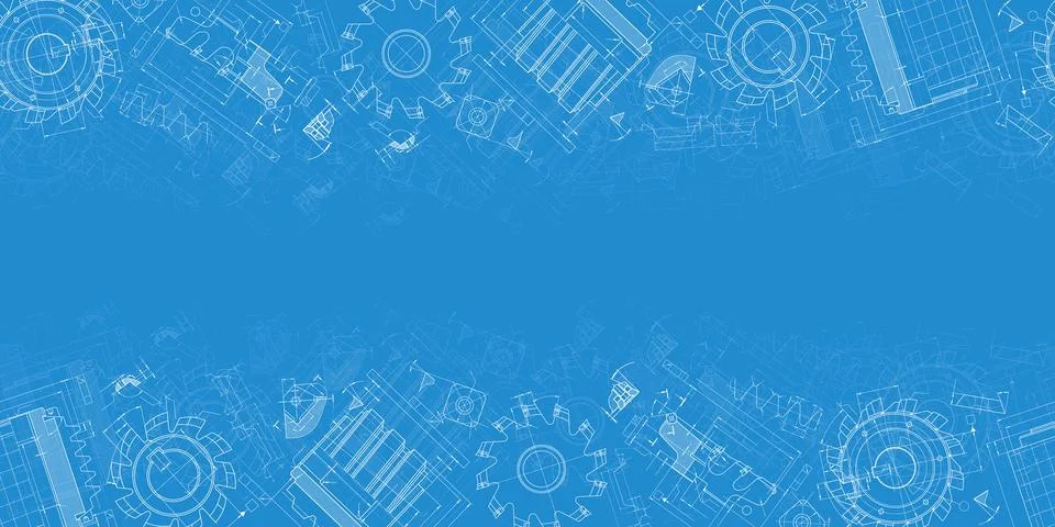 Mechanical engineering drawings on blue background. Cutting tools, milling Stock Illustration