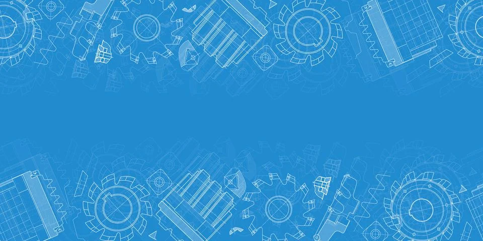 Mechanical engineering drawings on blue background. Cutting tools, milling Stock Illustration