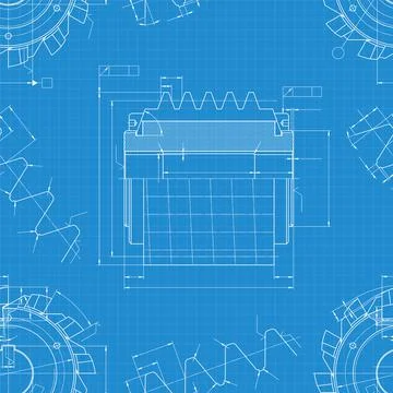 Mechanical engineering drawings on blue background. Cutting tools, milling cu Stock Illustration