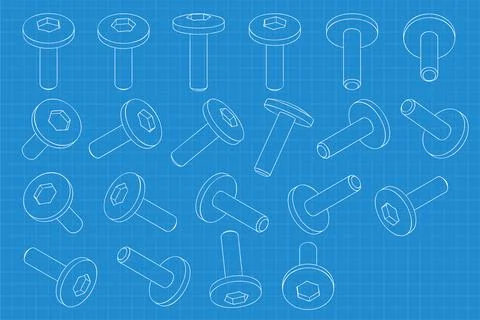 Mechanical engineering drawings on blue background. Cutter, assembly tool with Stock Illustration