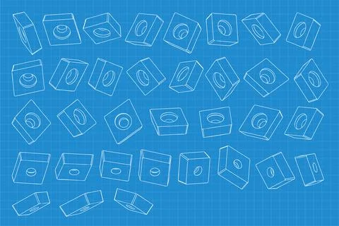 Mechanical engineering drawings on blue background. Cutter, assembly tool with Stock Illustration