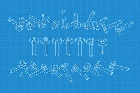 Mechanical engineering drawings on blue background. Cutter, assembly tool with Illustrazione stock