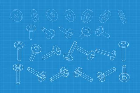 Mechanical engineering drawings on blue background. Cutter, assembly tool with Stock Illustration