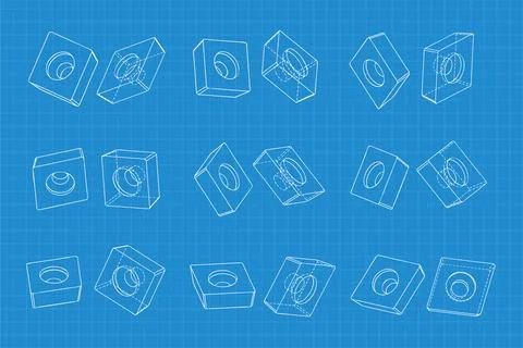 Mechanical engineering drawings on blue background. Cutter, assembly tool with Stock Illustration