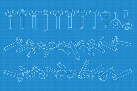 Mechanical engineering drawings on blue background. Cutter, assembly tool with Stock Illustration
