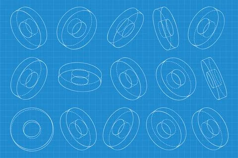 Mechanical engineering drawings on blue background. Cutter, assembly tool with Stock Illustration