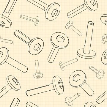 Mechanical engineering drawings on blue background. Cutter, assembly tool with Illustrazione stock