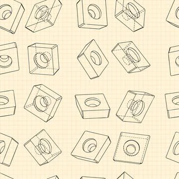 Mechanical engineering drawings on blue background. Cutter, assembly tool with Illustrazione stock