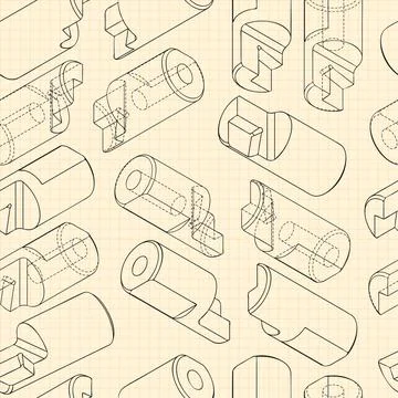 Mechanical engineering drawings on blue background. Cutter, assembly tool with Stock Illustration