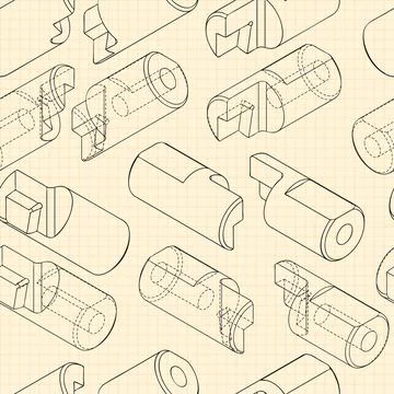 Mechanical engineering drawings on blue background. Cutter, assembly tool with Stock Illustration