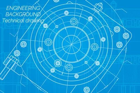Mechanical engineering drawings on blue background. Milling machine spindle.  Stock Illustration