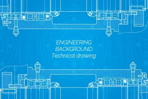 Mechanical engineering drawings on blue background. Milling machine spindle.  Stock Illustration