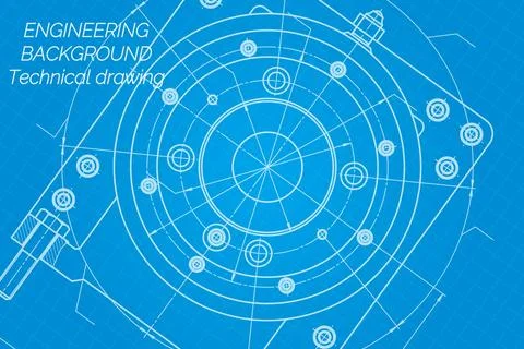 Mechanical engineering drawings on blue background. Milling machine spindle.. Stock Illustration