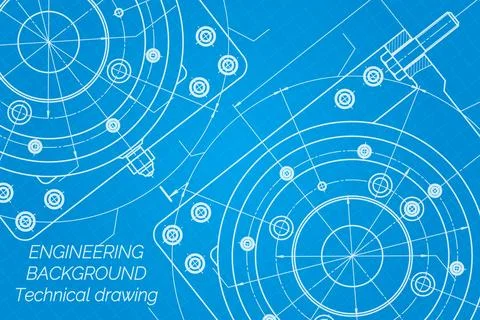Mechanical engineering drawings on blue background. Milling machine spindle.  Stock Illustration