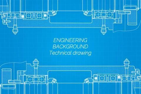 Mechanical engineering drawings on blue background. Milling machine spindle.  Stock Illustration