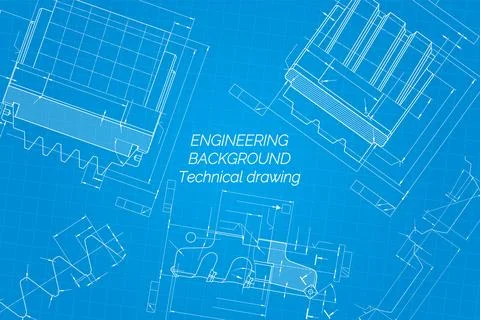 Mechanical engineering drawings on blue background. Cutting tools, milling .. 스톡 일러스트