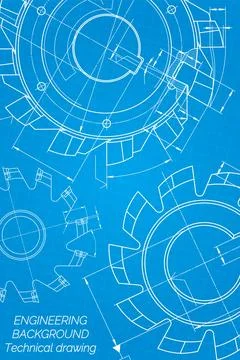 Mechanical engineering drawings on blue background. Cutting tools, milling .. Stock Illustration