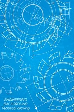 Mechanical engineering drawings on blue background. Cutting tools, milling .. Stock Illustration