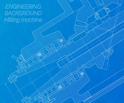 Mechanical engineering drawings on blue background. Milling machine spindle.. Stock Illustration