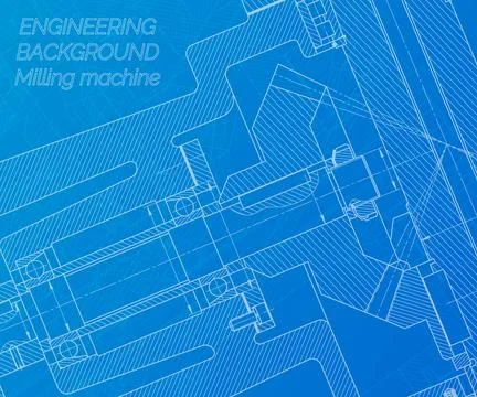 Mechanical engineering drawings on blue background. Milling machine spindle.. Stock Illustration