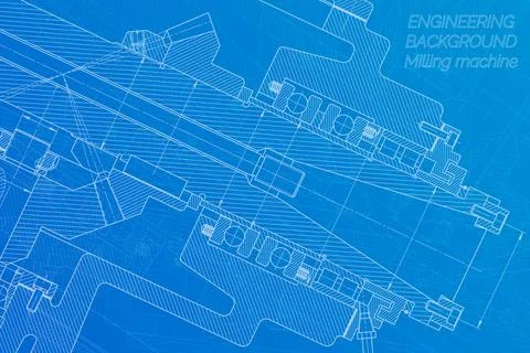 Mechanical engineering drawings on blue background. Milling machine spindle.  Stock Illustration