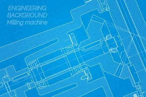 Mechanical engineering drawings on blue background. Milling machine spindle.  Stock Illustration
