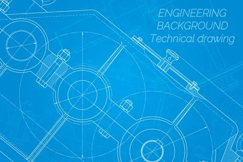 Mechanical engineering drawings on blue background. Reducer. Technical Design Stock Illustration