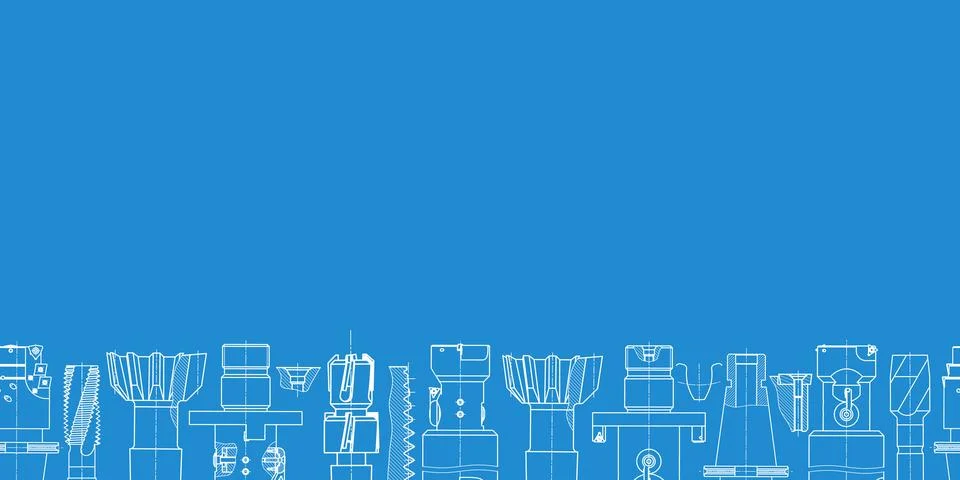Mechanical engineering drawings on blue background. Tap tools, borer. Technical Stock Illustration