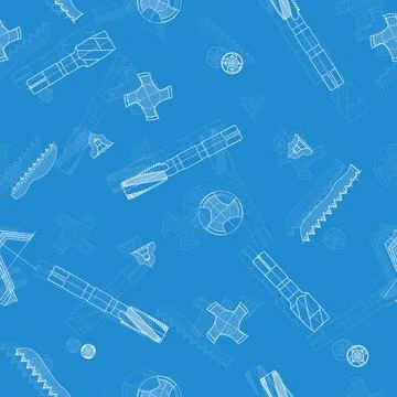 Mechanical engineering drawings on blue background. Tap tools, borer. Technical Stock Illustration