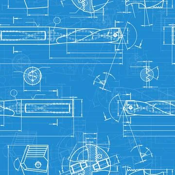 Mechanical engineering drawings on blue background. Drill tools, borer Stock Illustration