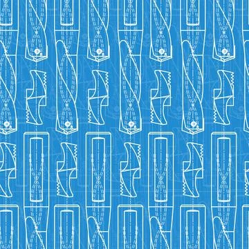 Mechanical engineering drawings on blue background. Drill tools, borer Stock Illustration