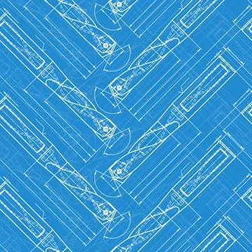 Mechanical engineering drawings on blue background. Drill tools, borer Stock Illustration