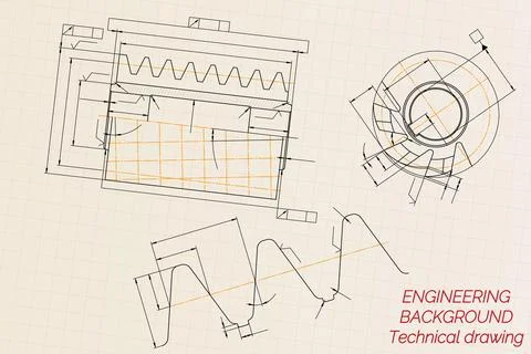 Mechanical engineering drawings on light background. Cutting tools, milling Stock Illustration
