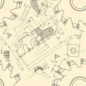 Mechanical engineering drawings on light background. Cutting tools, milling Stock Illustration