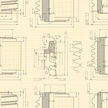 Mechanical engineering drawings on light background. Cutting tools, milling Stock Illustration