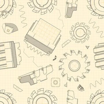 Mechanical engineering drawings on light background. Cutting tools, milling Stock Illustration