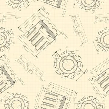 Mechanical engineering drawings on light background. Cutting tools, milling Illustrazione stock