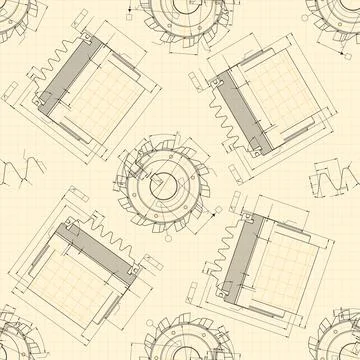 Mechanical engineering drawings on light background. Cutting tools, milling Stock Illustration
