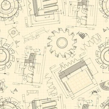 Mechanical engineering drawings on light background. Cutting tools, milling Stock Illustration