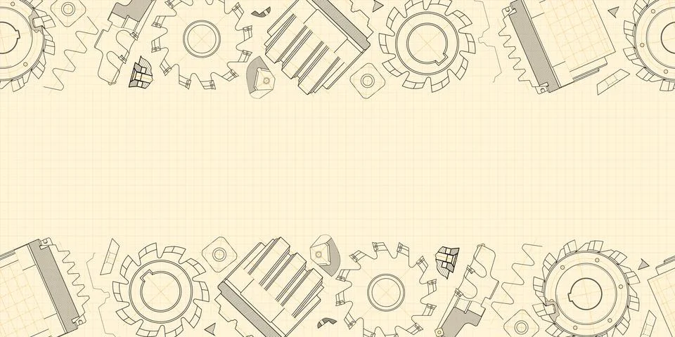 Mechanical engineering drawings on light background. Cutting tools, milling Stock Illustration