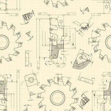 Mechanical engineering drawings on light background. Cutting tools, milling Stock Illustration