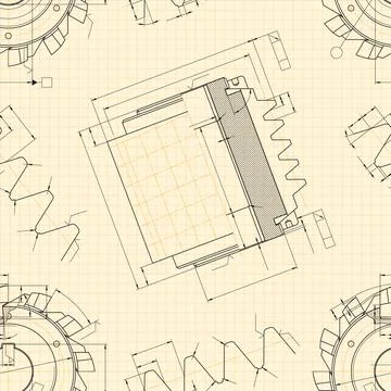 Mechanical engineering drawings on light background. Cutting tools, milling Stock Illustration