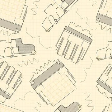 Mechanical engineering drawings on light background. Cutting tools, milling Stock Illustration
