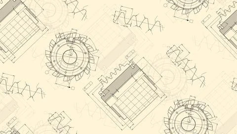Mechanical engineering drawings on light background. Cutting tools, milling Stock Illustration